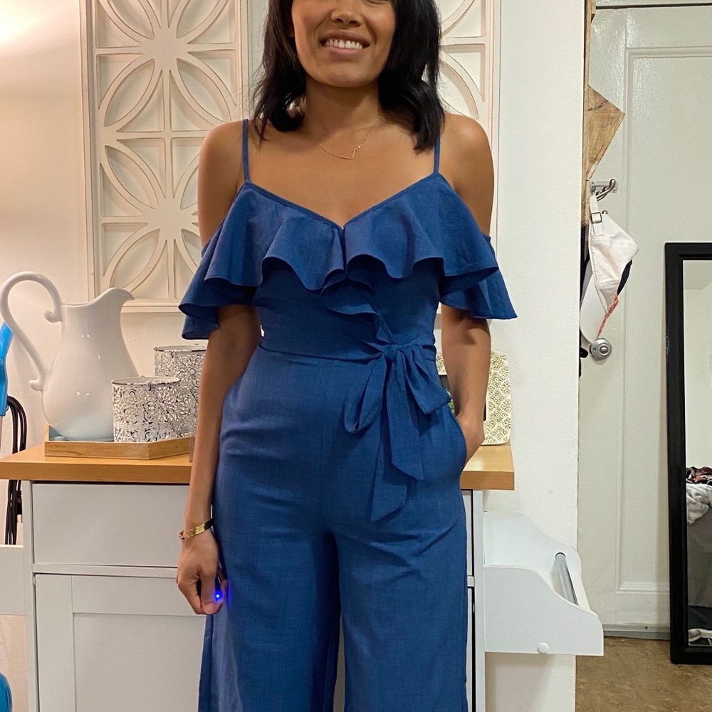 Denim midi length jumpsuit